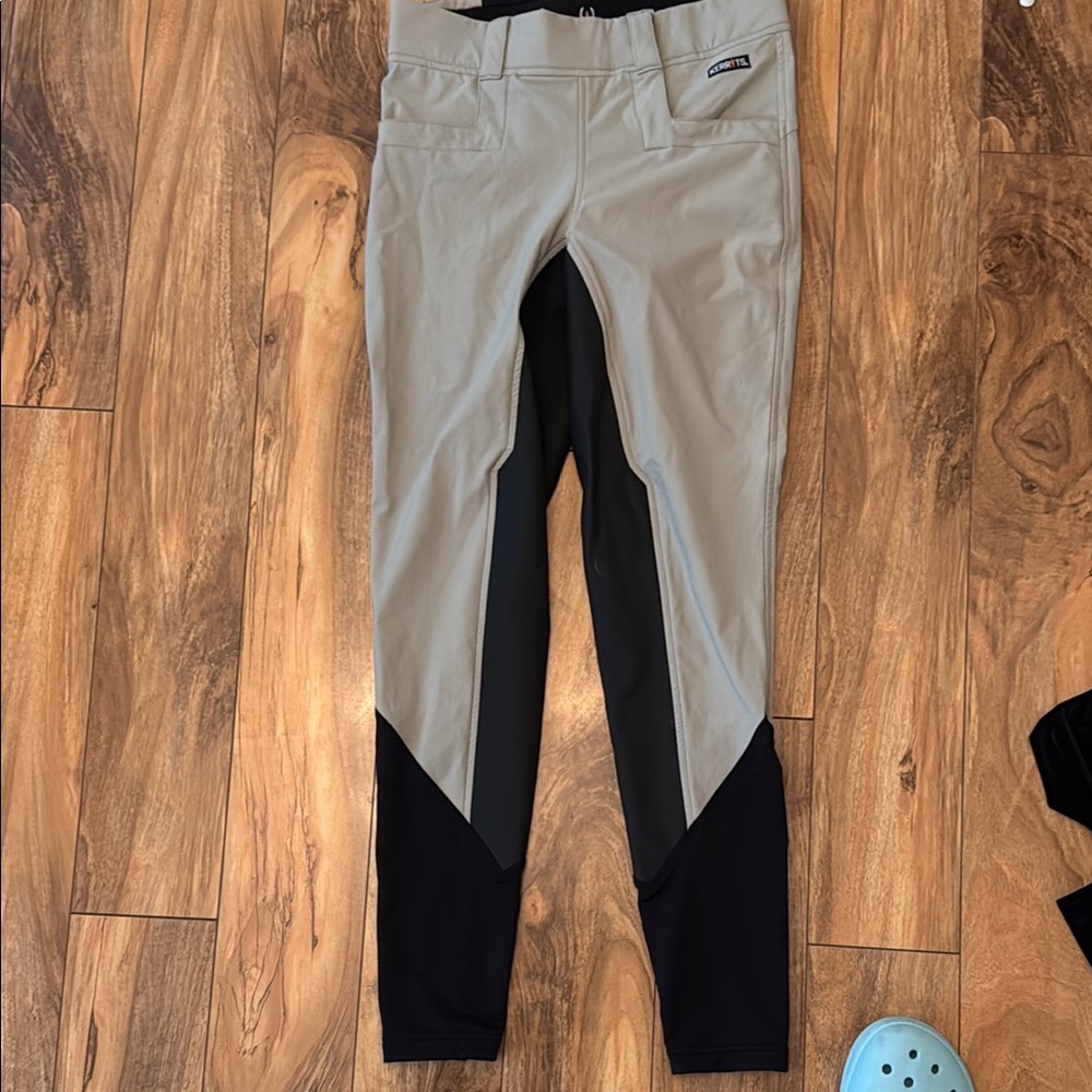 Kerrits Tan and Black Riding Leggings with Elastic Waistband